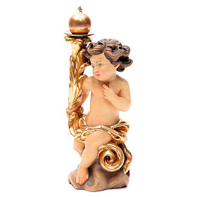 Candle holder with angels in painted Valgardena wood