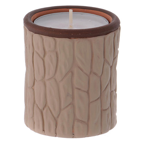 Candle holder in terracotta from Deruta with Nativity, beige 3
