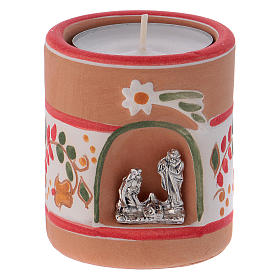 Candle holder in terracotta from Deruta with Nativity, Country painting style