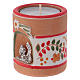 Porta-vela cilíndrico estilo rústico vermelho com Natividade terracota Deruta s2