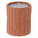 Natural terracotta colored cylindrical tealight holder with Deruta Nativity s3