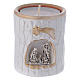 Porta-vela branco com detalhes dourados e Natividade terracota Deruta s1