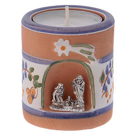 Teelicht-Leuchter Terrakotta Deruta mit heiligen Familie violett