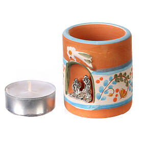 Country-style candle holder in Deruta terracotta with Nativity Scene