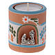 Teelicht-Leuchter Terrakotta Deruta mit heiligen Familie hellblau s1