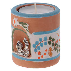Blue country candle holder with Nativity terracotta of Deruta