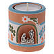 Blue country candle holder with Nativity terracotta of Deruta s1
