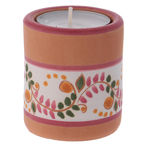 Pink country candle holder with Nativity terracotta of Deruta 3