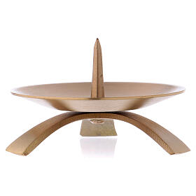 Tripod candle holder plate with spike in matte gold plated brass