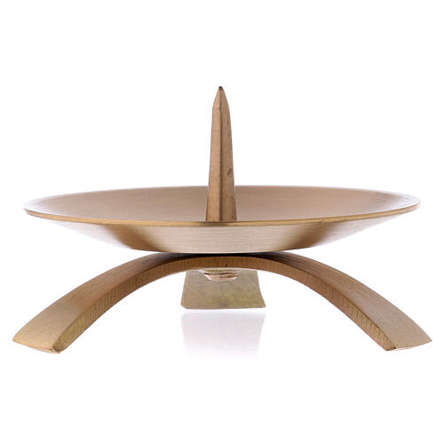Tripod candle holder plate with spike in matte gold plated brass 2