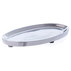Oval candle holder in glossy aluminium 