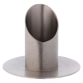Candle holder tube in satinised silver-plated brass