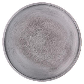 Round candle holder plate in matt silver-plated brass