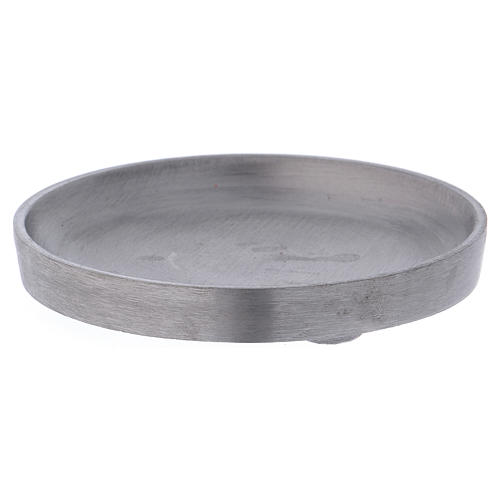 Round candle holder plate in matt silver-plated brass 1