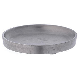 Round candle holder plate in matte silver-plated brass
