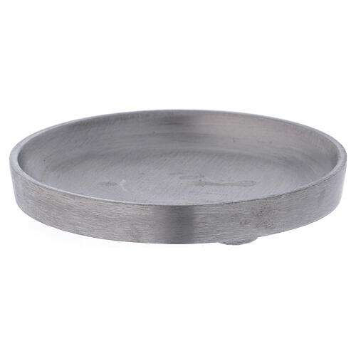 Round candle holder plate in matte silver-plated brass 1