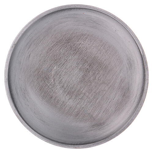 Round candle holder plate in matte silver-plated brass 2