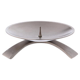 Tripod candle holder in matte silver-plated brass with spike