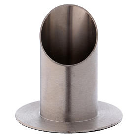 Oval candle holder tube in satinised silver-plated brass