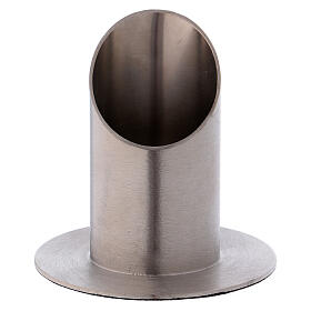 Tubular candle holder in silver-plated brass with satin finish