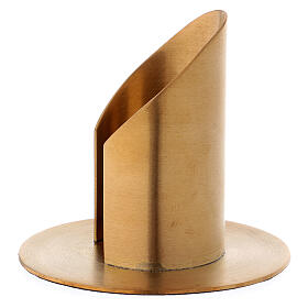 Tubular candle holder in matte gold plate brass