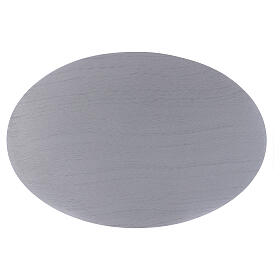 Oval candle holder plate in silver-colored aluminium