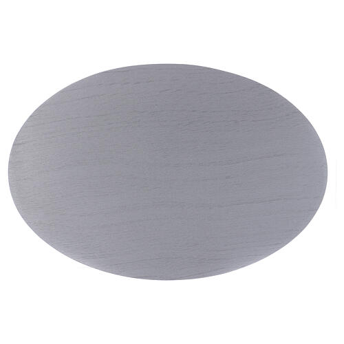 Oval candle holder plate in silver-colored aluminium 1