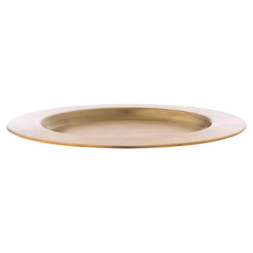 Gold plated brass candle holder plate with satin finish d. 4 3/4 in 3