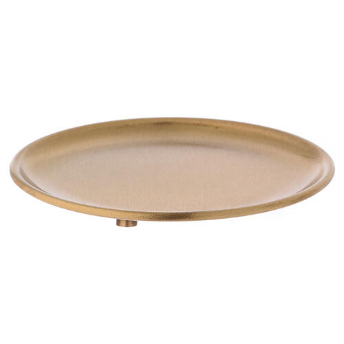 Candle holder plate with raised edge d. 4 3/4 in in gold plated brass with satin finish 1