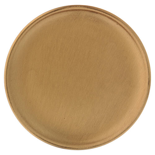 Candle holder plate with raised edge d. 4 3/4 in in gold plated brass with satin finish 2