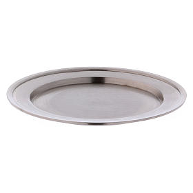 Candle holder plate in matt silver-plated brass