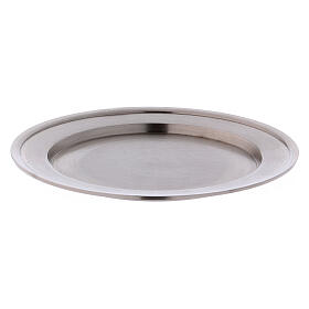 Candle holder plate in matte silver-plated brass