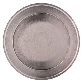 Candle holder plate in matte silver-plated brass