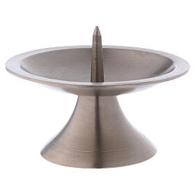 Silver-plated brass candlestick with round base and central spike