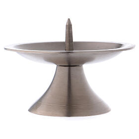 Silver-plated brass candlestick with round base and central spike