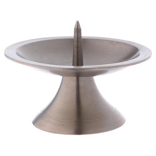 Silver-plated brass candlestick with round base and central spike 1