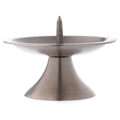 Silver-plated brass candlestick with round base and central spike 2