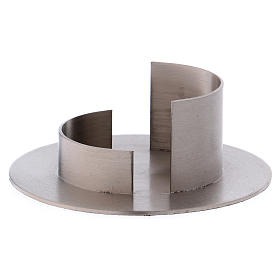 Modern candle holder in satinised silver-plated brass diam. 5 cm