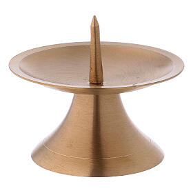 Gold plated brass candlestick with round base central spike