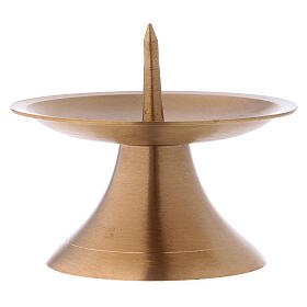Gold plated brass candlestick with round base central spike