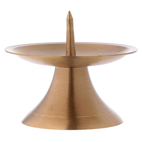 Gold plated brass candlestick with round base central spike 2