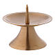 Gold plated brass candlestick with round base central spike s1