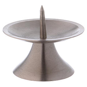 Silver-plated brass candlestick round base central spike d. 3 in