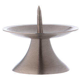 Silver-plated brass candlestick round base central spike d. 3 in