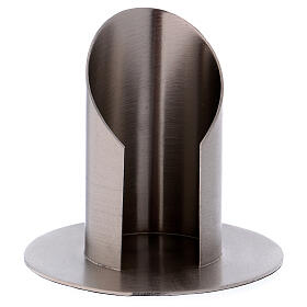 Round base candlestick in silver-plated brass with satin finish