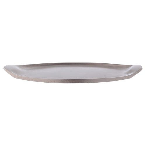 Oval candle holder plate with raised edges in matt silver-plated brass 1