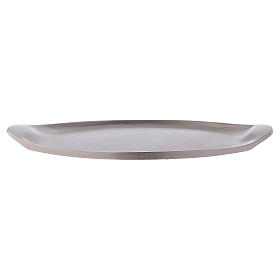 Bougeoir assiette ovale bords surélevés laiton argenté mat