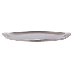 Oval candle holder plate with raised edge in matte silver-plated brass