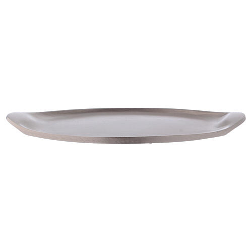 Oval candle holder plate with raised edge in matte silver-plated brass 1