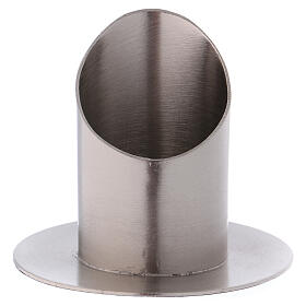 Tubular candlestick in matte silver-plated brass